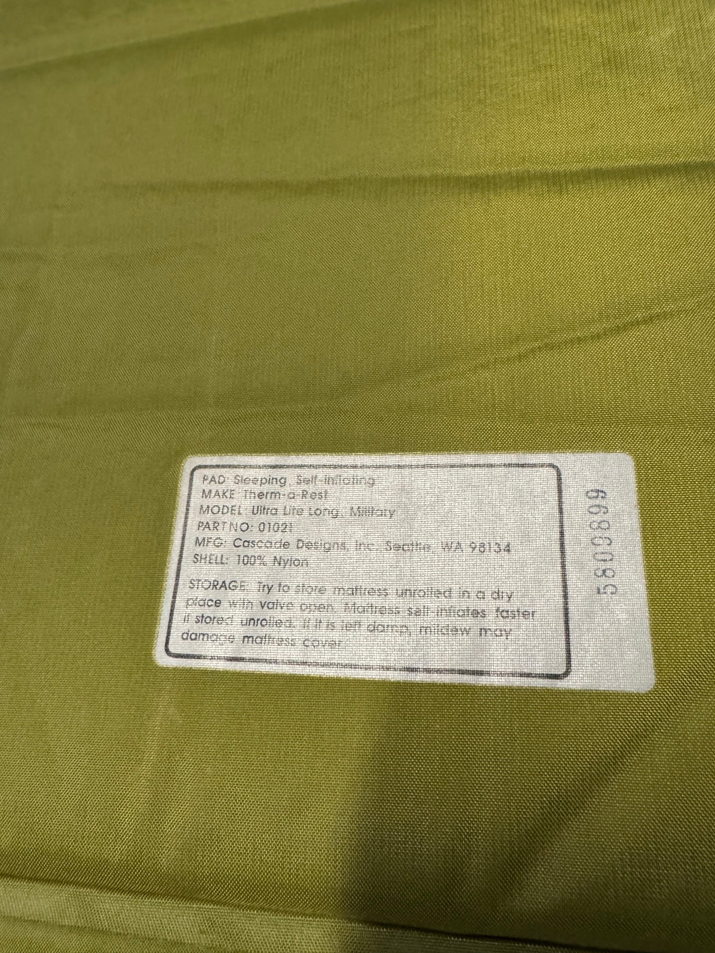 USGI Military Thermarest Inflating Sleeping Mattress Foilage Green DEFECTIVE