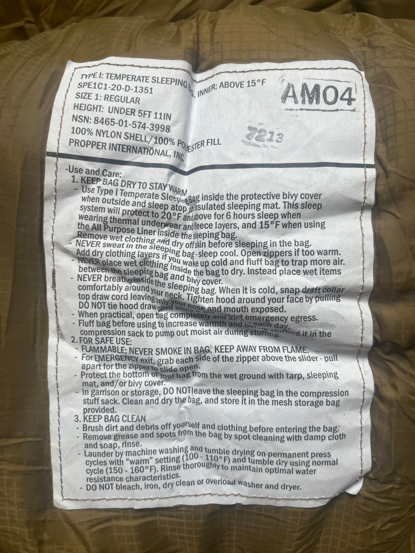 Complete USMC Coyote 3 Season Sleep System (3S) USMC Bivy, Pack Liner, and Bag