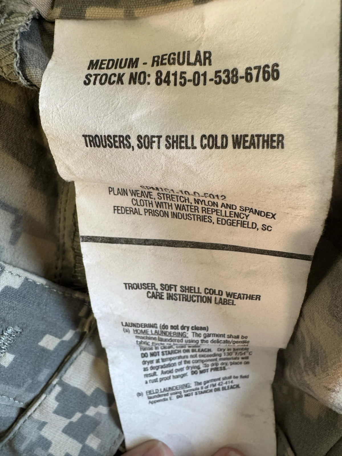 USGI Soft Shell Cold Weather Trousers Without Suspenders ACU UCP Medium Regular NSN 8415-01-538-6766
