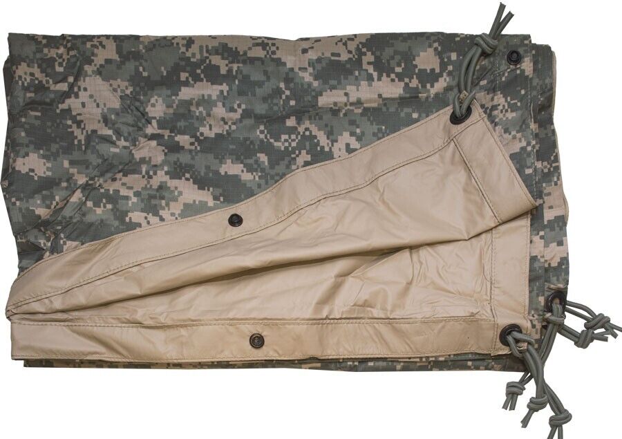 USGI Military Field Tarp ACU Ground Tarpaulin 90 x 80 Reversible Coyote Brown