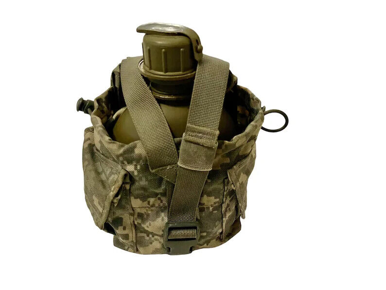 USGI Military 3 Pc Set 1QT OD Canteen w MOLLE ACU Pouch Cover & Stainless Cup