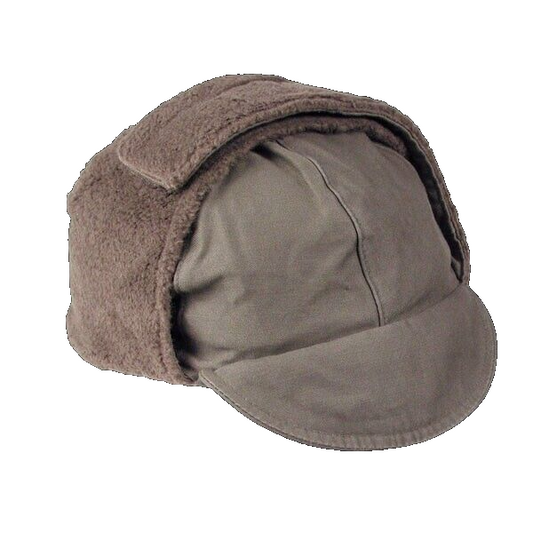USGI German Army Winter Pile Cap Hat Ear Flaps Size 55 OD Olive Green
