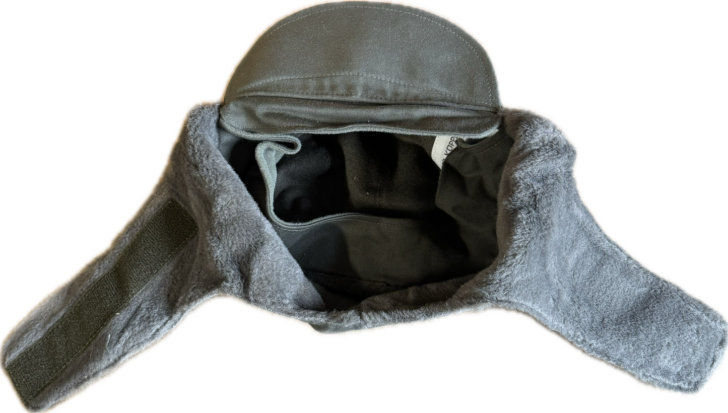 USGI German Army Winter Pile Cap Hat Ear Flaps Size 55 OD Olive Green