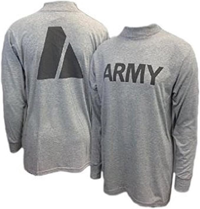 US ARMY GREY LONG SLEEVE PT SHIRT IPFU PHYSICAL TRAINING REFLECTIVE LOGO T-SHIRT