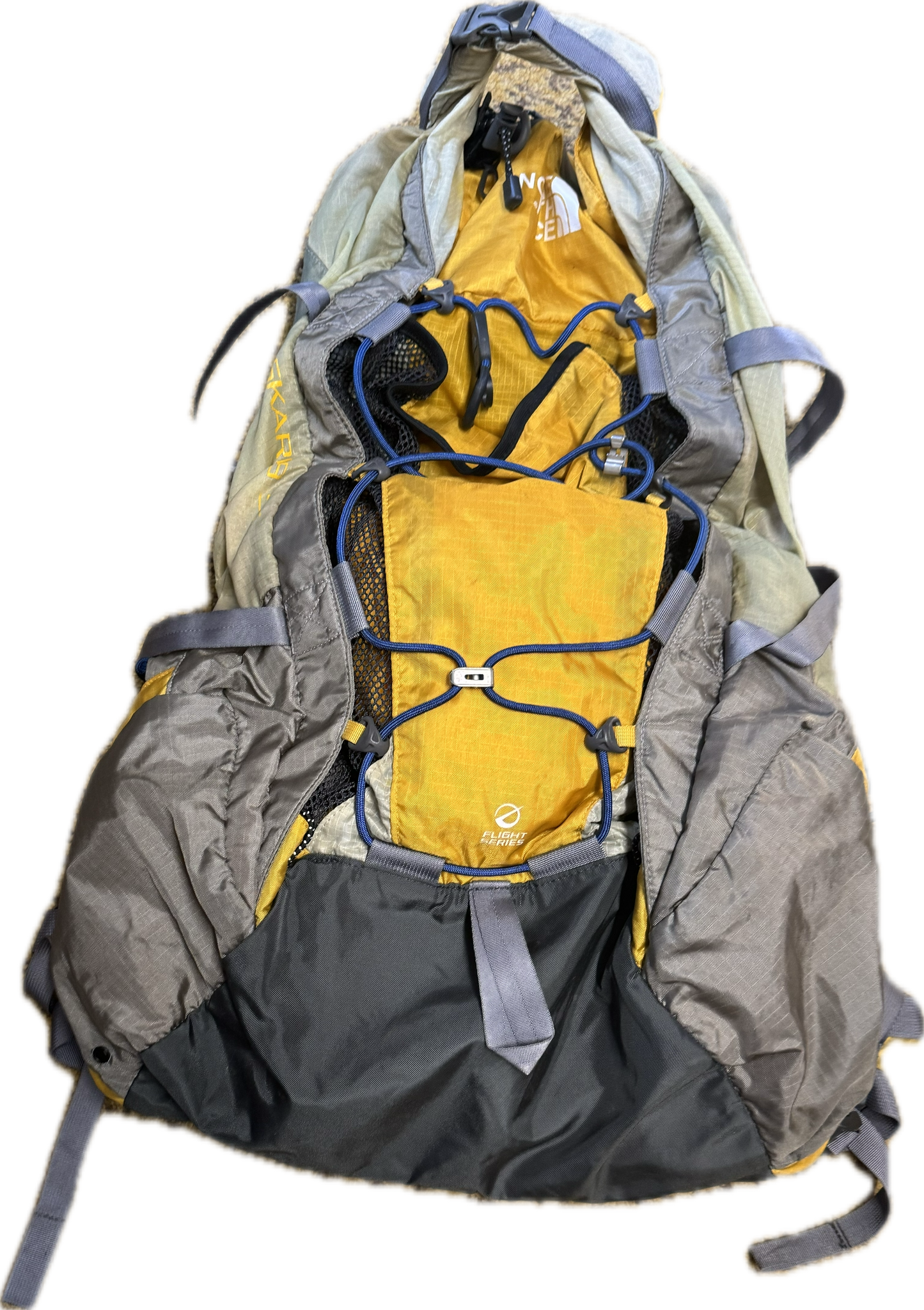The North Face Skareb 55 Hiking Traveling Backpack Yellow Grey Pack