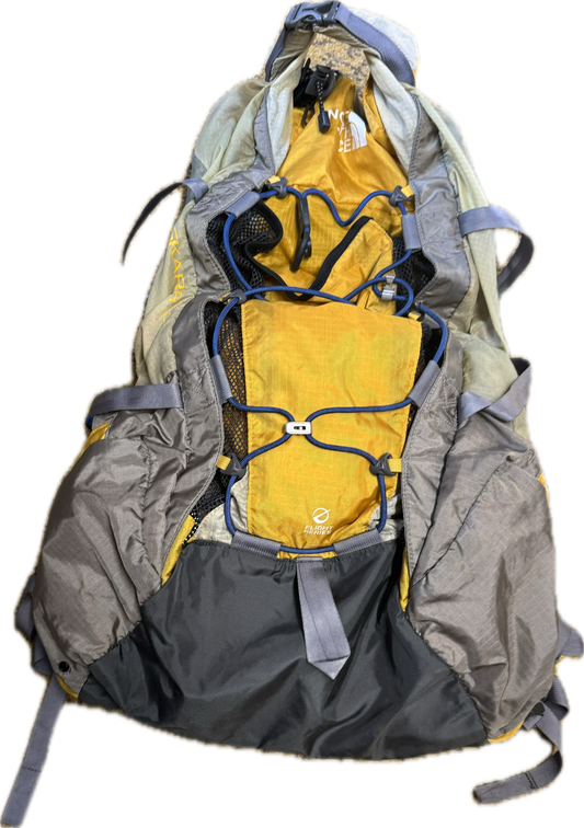 The North Face Skareb 55 Hiking Traveling Backpack Yellow Grey Pack