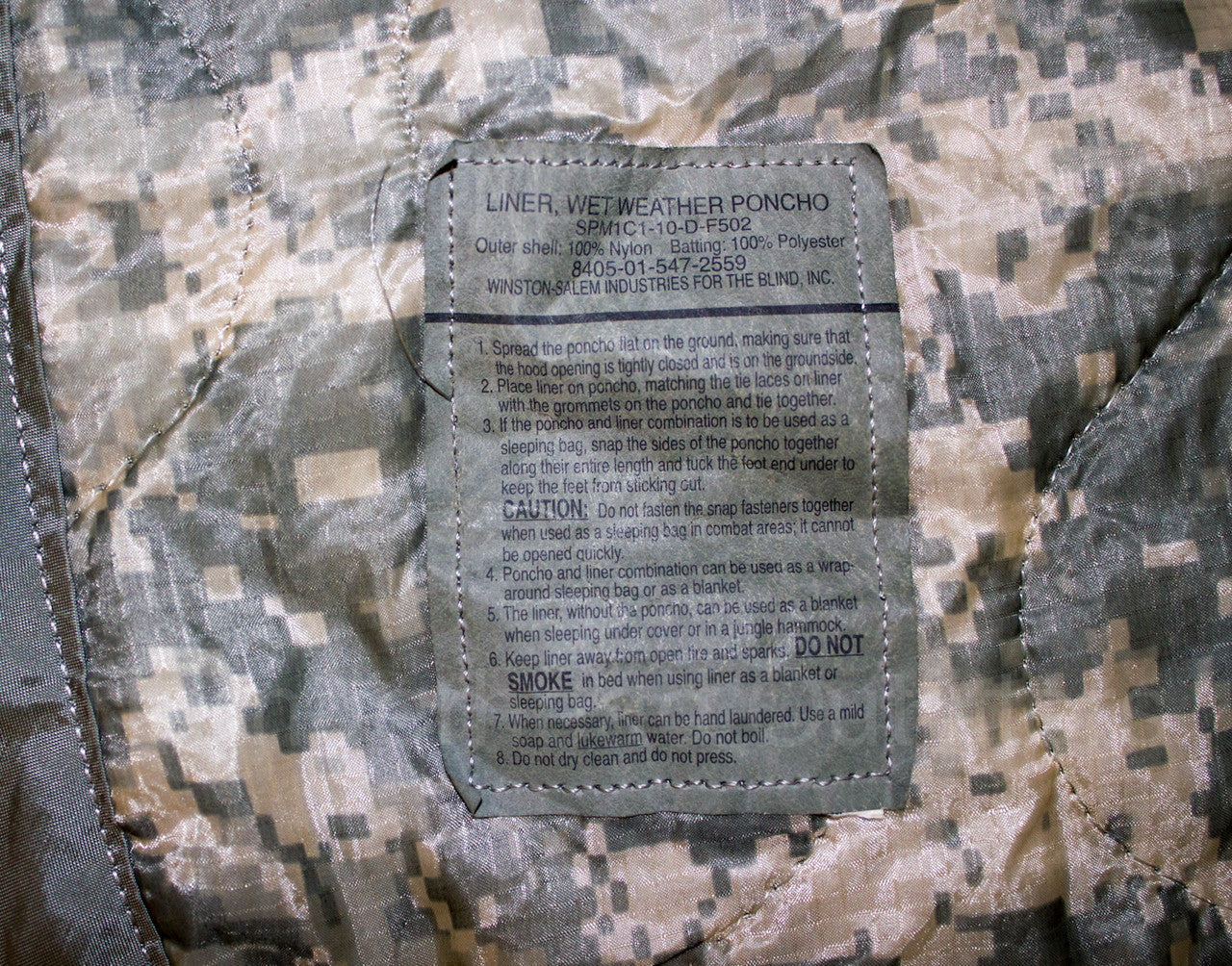 USGI Military Army ACU Digital Wet Weather PONCHO LINER Woobie Blanket