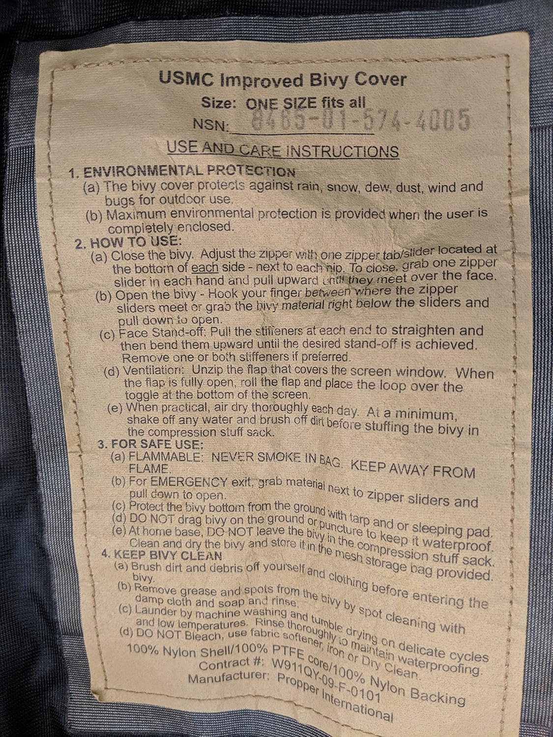 USMC Improved Bivy Cover Marine Corps Coyote Waterproof Sleeping Cover