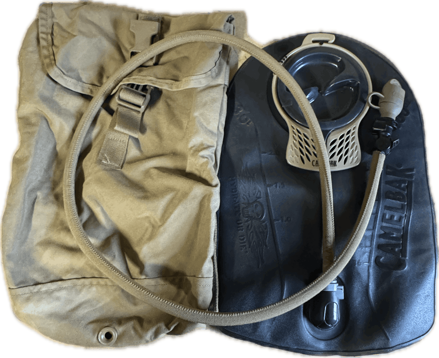 NEW USMC Coyote FILBE Hydration Pouch & USED 3L Camelbak Bladder Tan