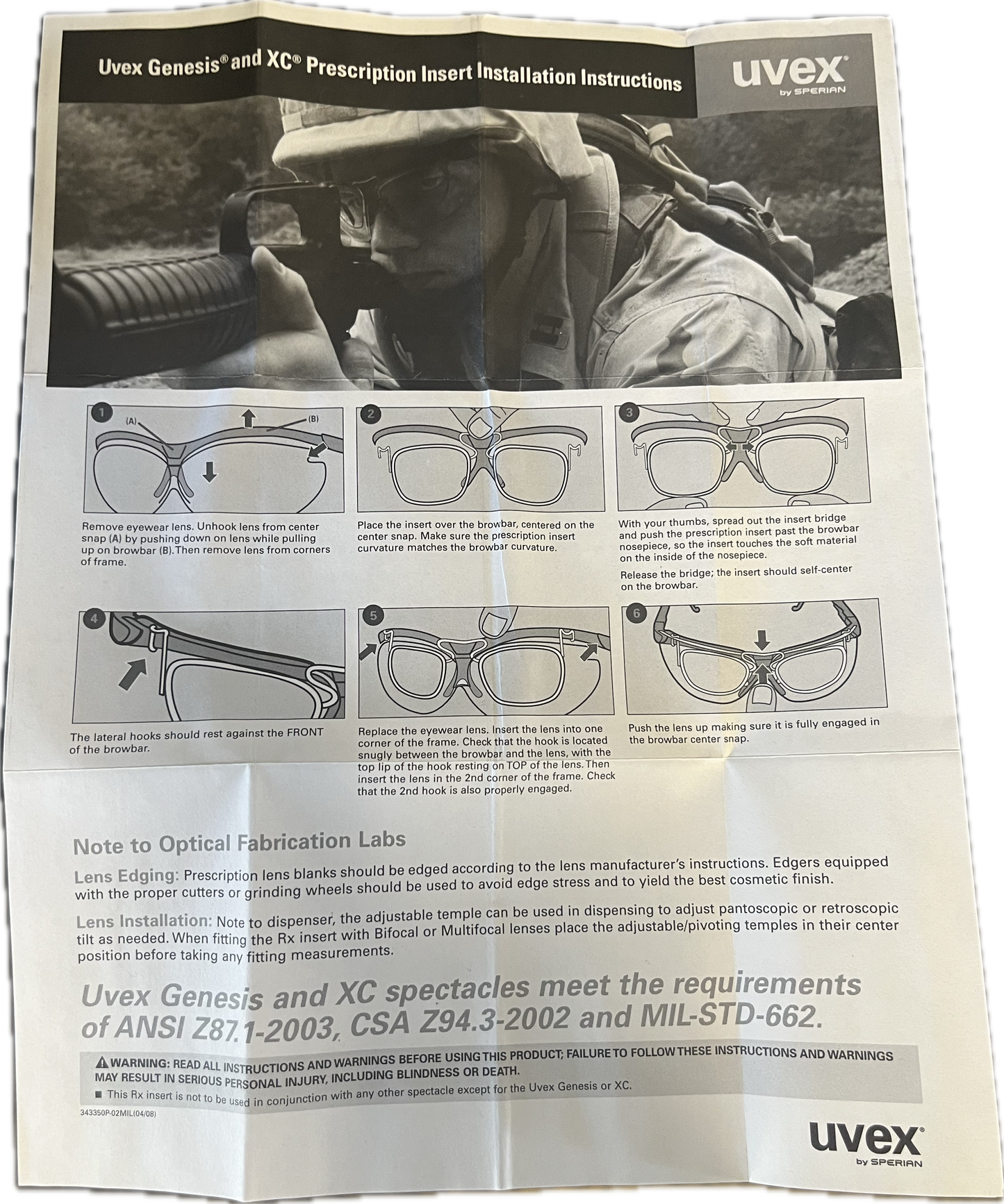 UVEX GENESIS / XC Prescription Insert Rx Carrier Safety Glasses Insert S99-S3350