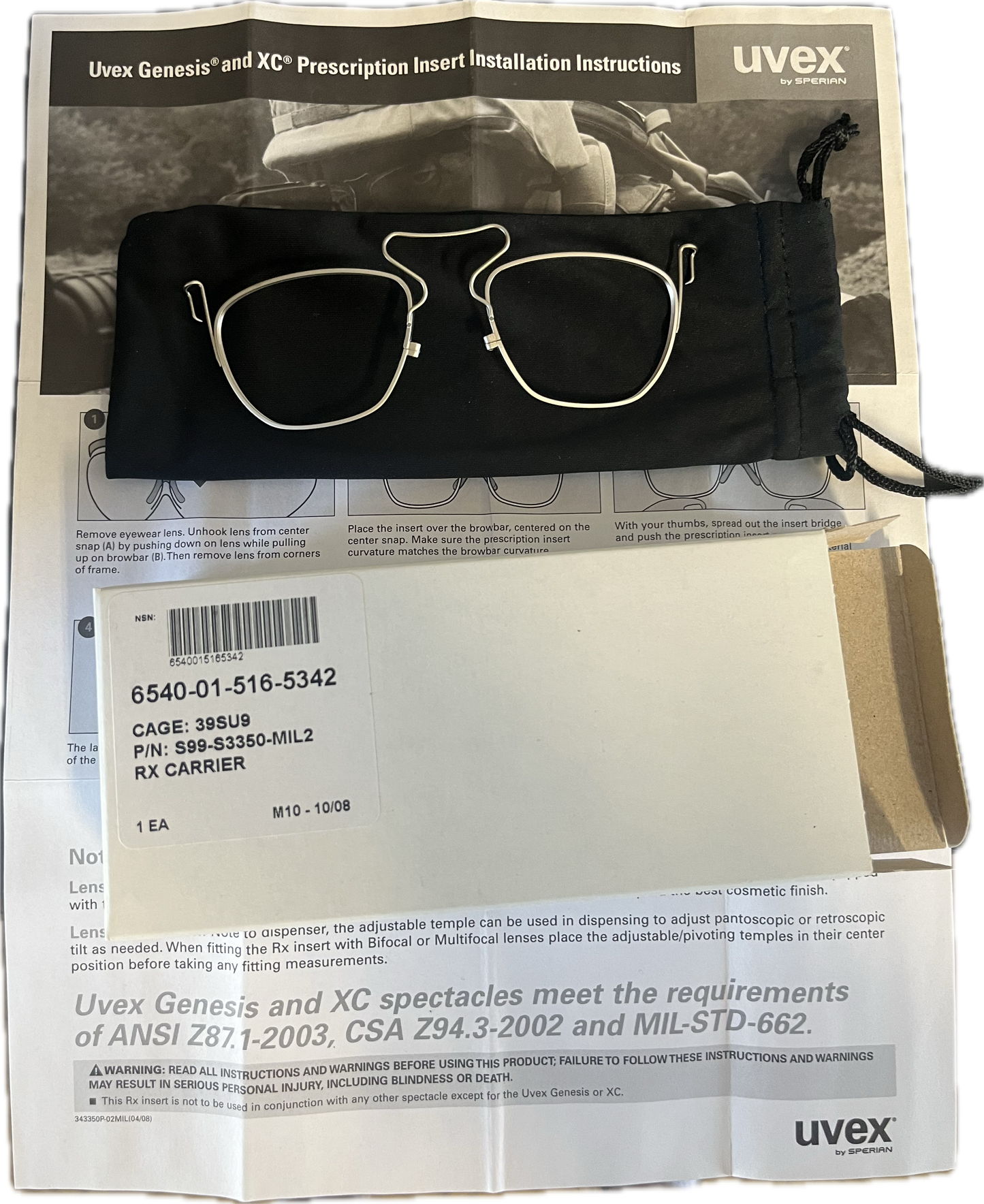 UVEX GENESIS / XC Prescription Insert Rx Carrier Safety Glasses Insert S99-S3350