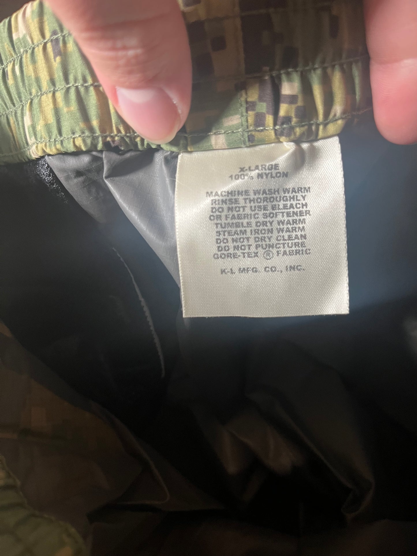 USGI K-L Mfg. Gore-Tex Outer Pants Liner MARPAT X-LARGE