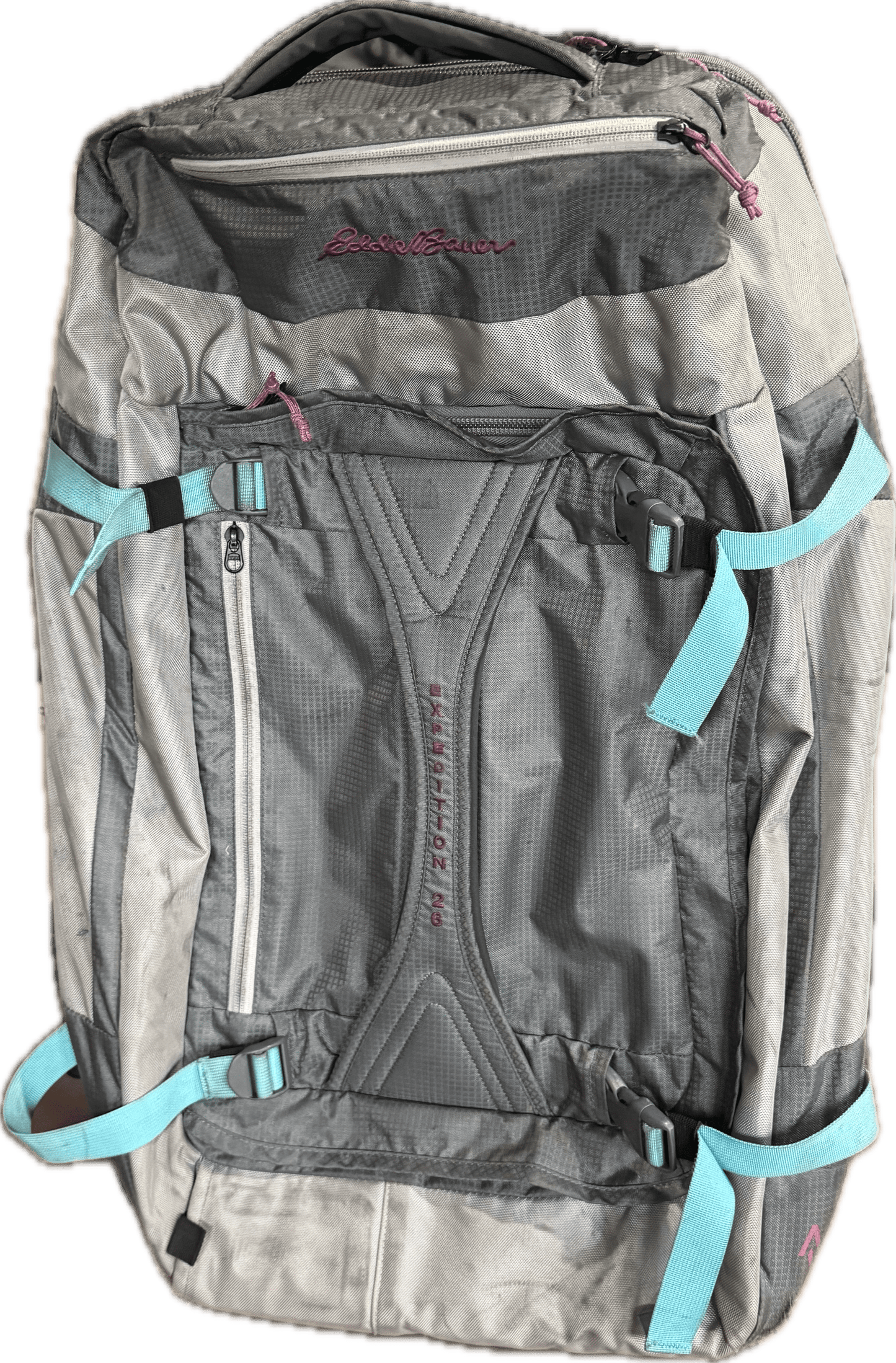 Eddie Bauer Expedition 26" Pink Blue Grey Suitcase Rolling Duffle Wheeled Bag