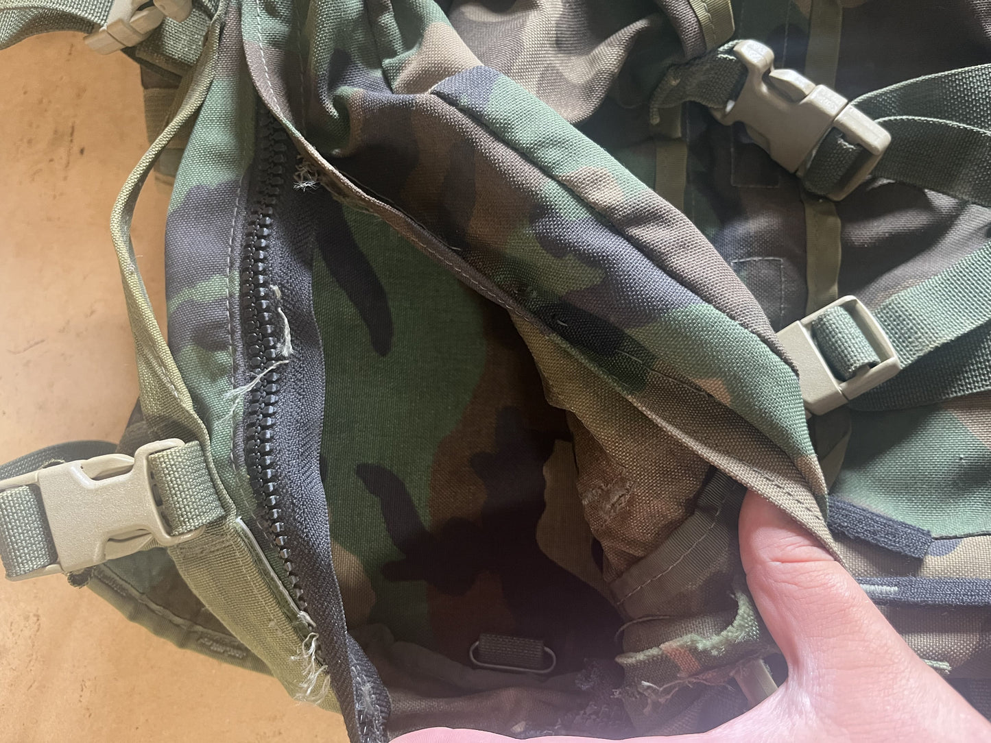DAMAGED USGI SDS Woodland MOLLE II Large Assault Pack With Stiffener Style 4095