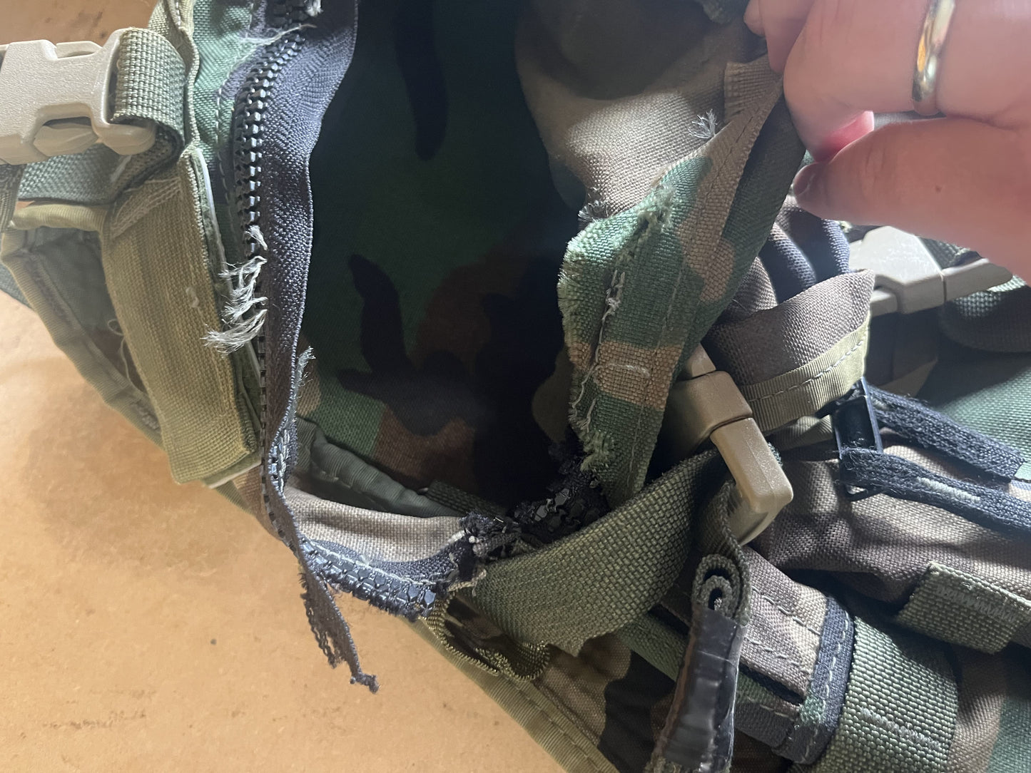 DAMAGED USGI SDS Woodland MOLLE II Large Assault Pack With Stiffener Style 4095