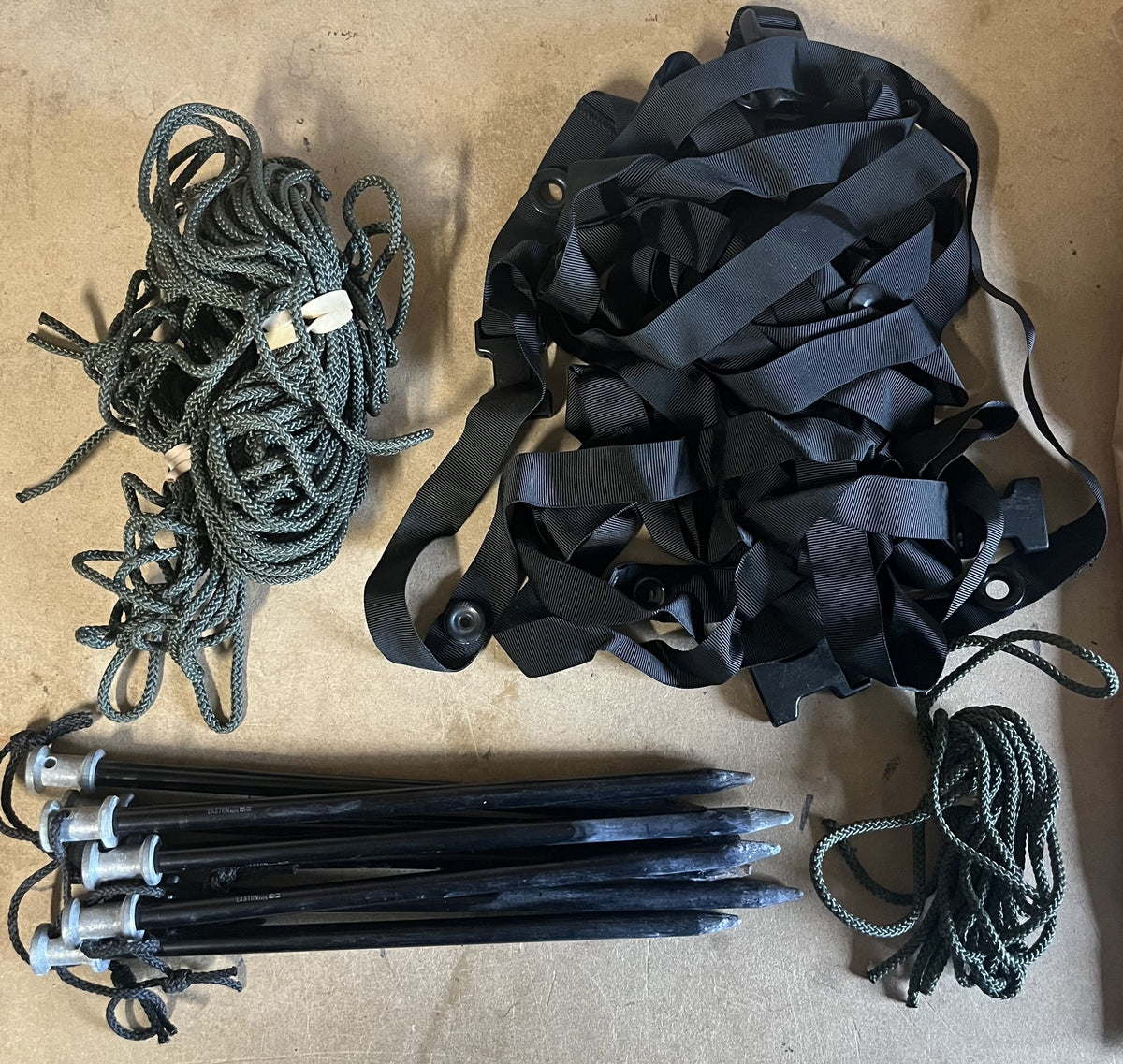 USMC Two Man Combat Tent Stake Bag ONLY Stakes, Straps, and Braided Cord