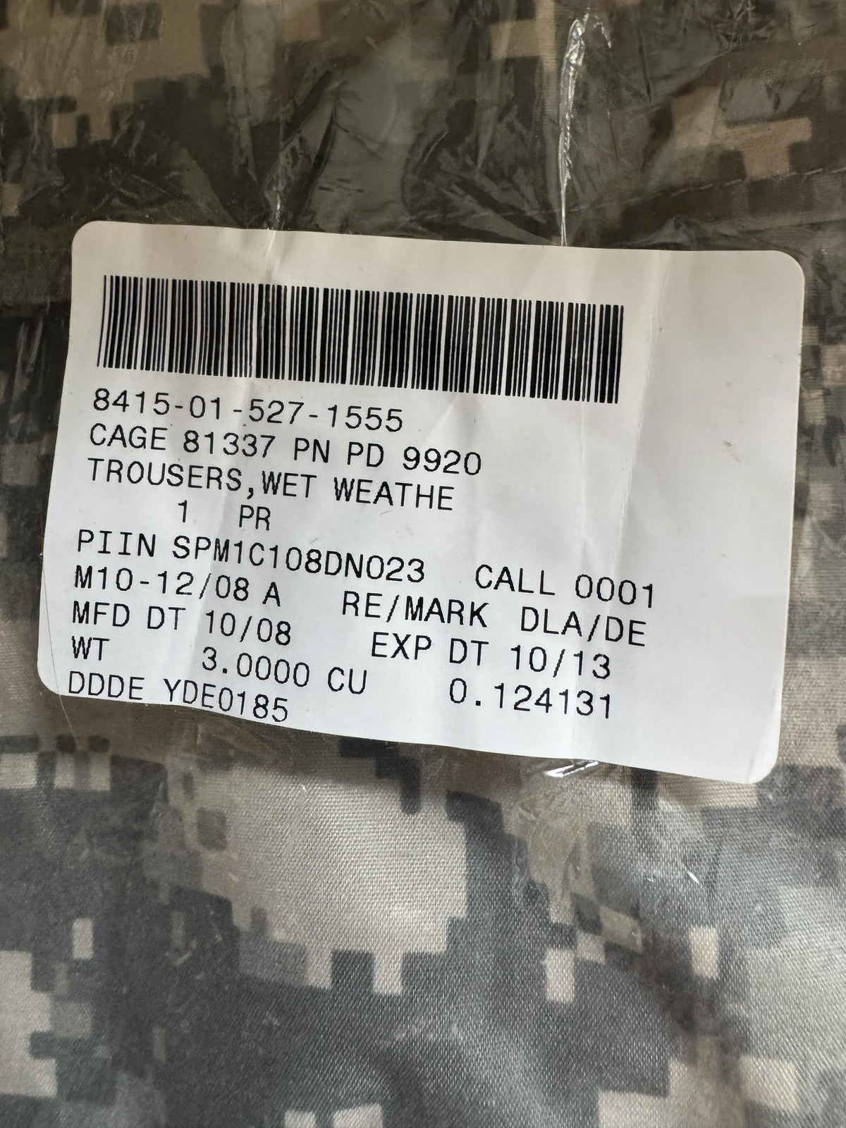 NEW USGI Military ACU/UCP ORC Improved Rainsuit Wet Weather Trousers Large