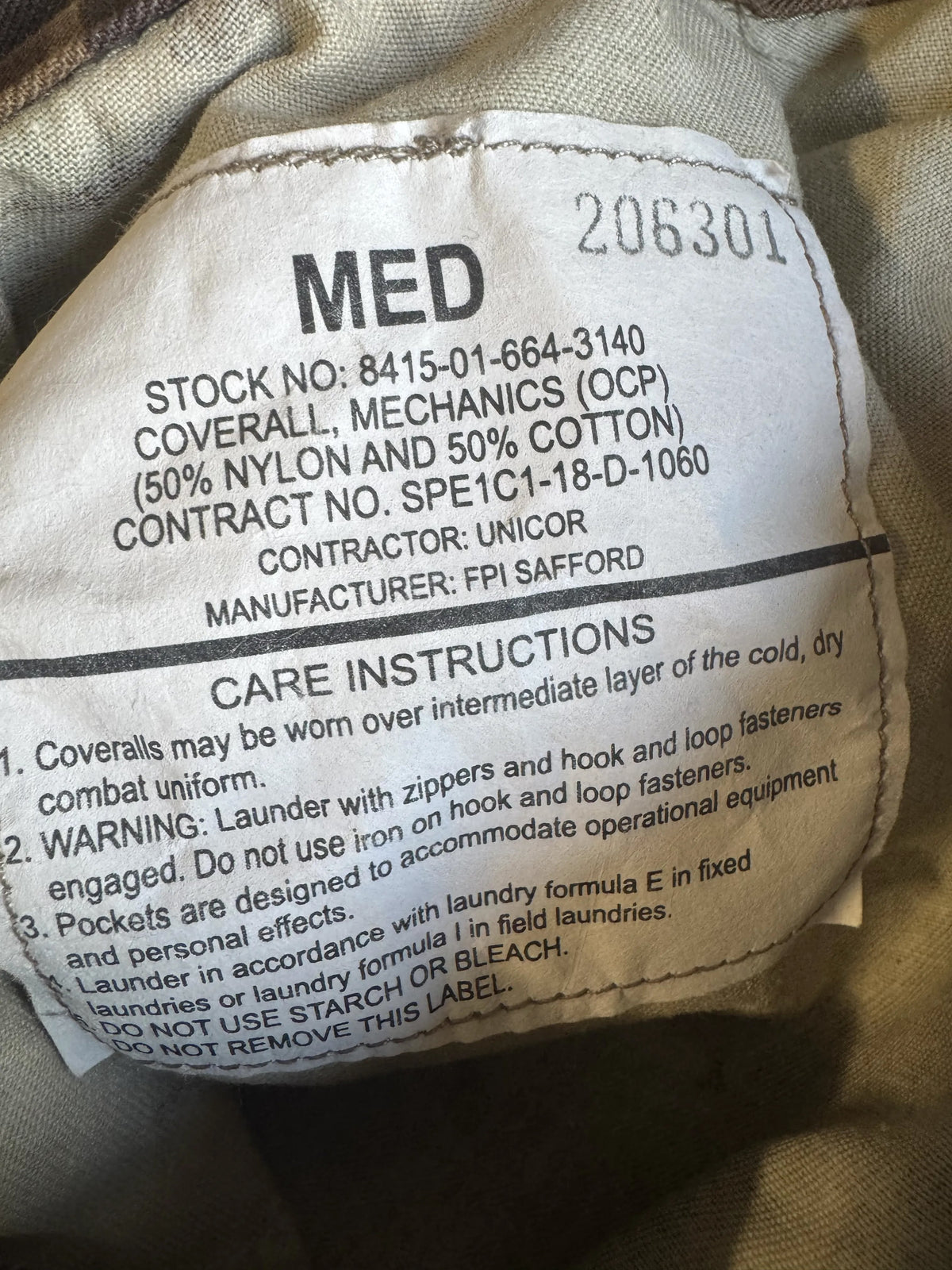 Army OCP Camo Mechanic Coveralls Med Motor Pool Overall 8415-01-664-3140