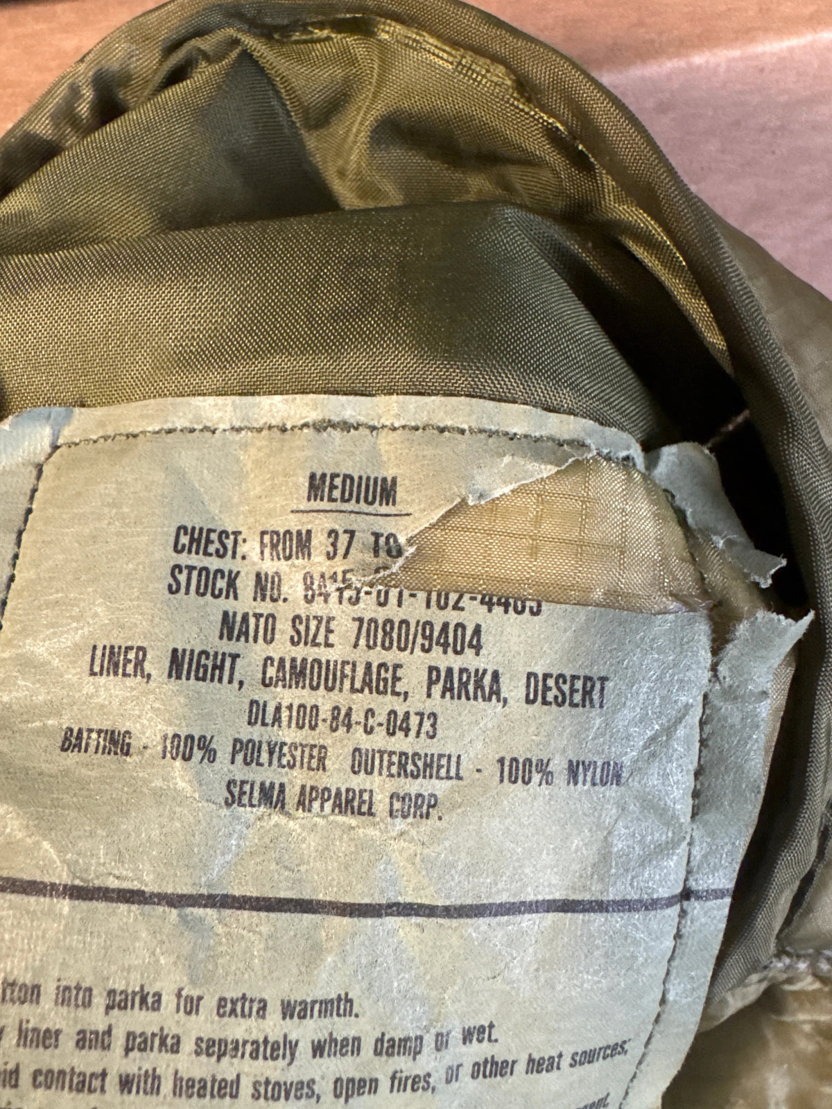 Desert Camo Night Liner Parka Medium NSN 8415-01-102-4403