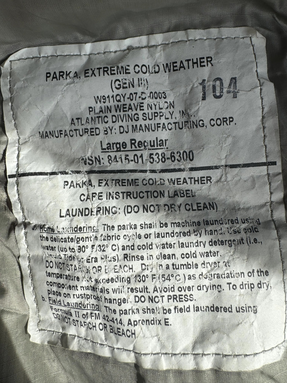 Great Extreme Cold Weather Gen III ECWCS Parka Puffer Jacket Large Regular NSN: 8415-01-538-6300