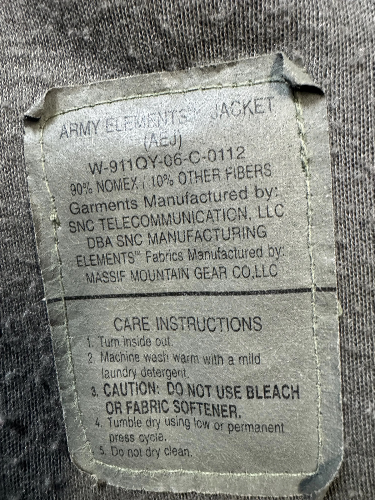 Massif Mountain Gear Co Army Elements JacketW-911QY-06-C-0112